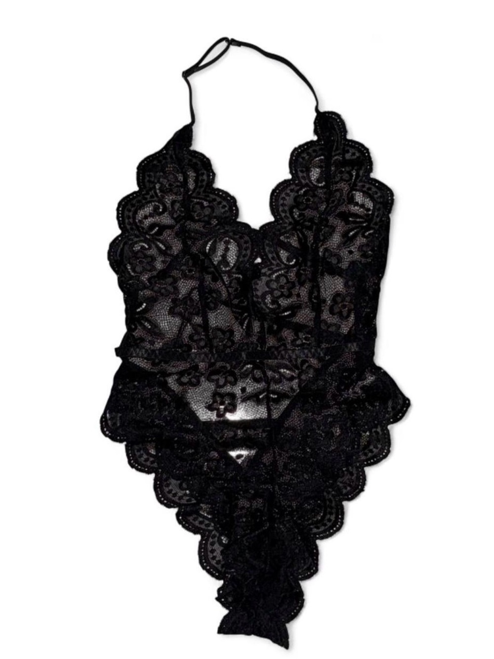 Black Lace Halter Teddy Bodysuit - Women Intimates